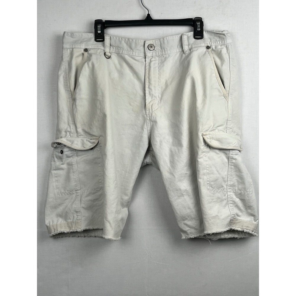 Buffalo David Bitton Mens Cargo Shorts Size 36 Raw Hem Beige Cotton Utility